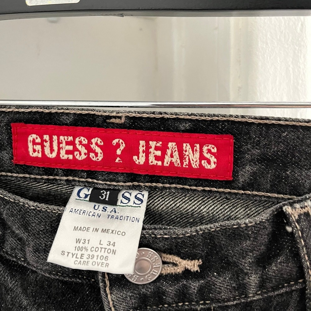 Vintage 90s Guess Relaxed Tapered Denim Men's Black Jeans - Men's Size 31x34 - Picture 3 of 5